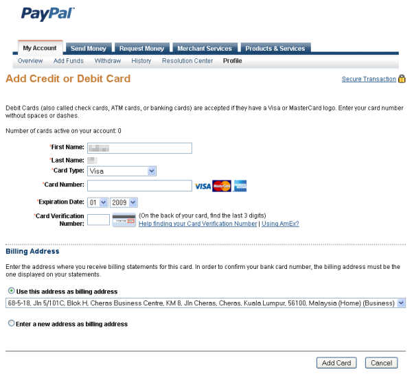 Withdraw Paypal Funds to Visa Card - Step 3