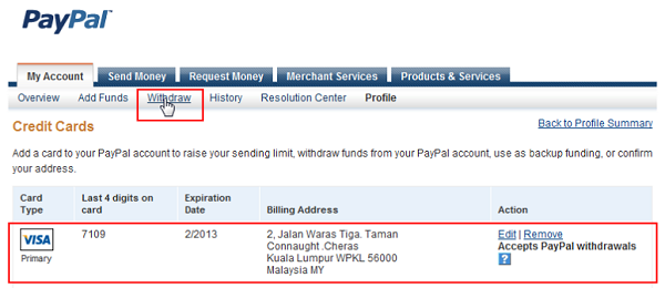 Withdraw Paypal Funds to Visa Card - Step 4